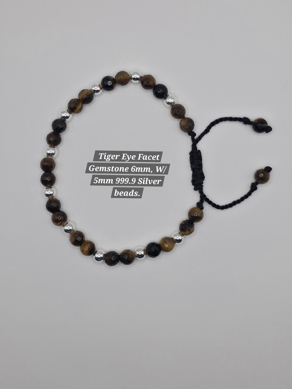 Tiger Eye Facet Gemstone 6mm, W/5mm 999.9 Silver Beads 0.16g Ea.